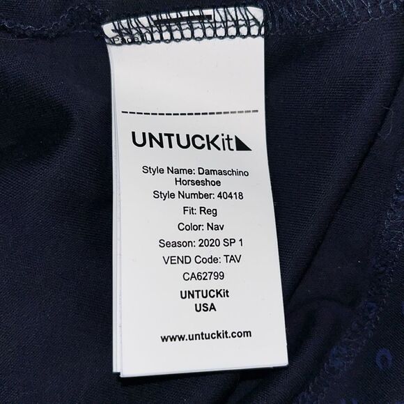 UNTUCKit Horseshoe Print Polo SS Cotton Pointed Collar Golf Shirt Damaschino L - Picture 3 of 6